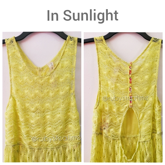 FREE PEOPLE Y2K Era Neon Yellow Mesh Crochet Dress, New with Tag - Picture 2 of 5